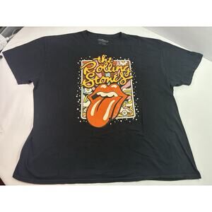 Rolling Stones 3XL Psychedelic Rocker Graphic Tee Tongue Logo Black Band T-Shirt